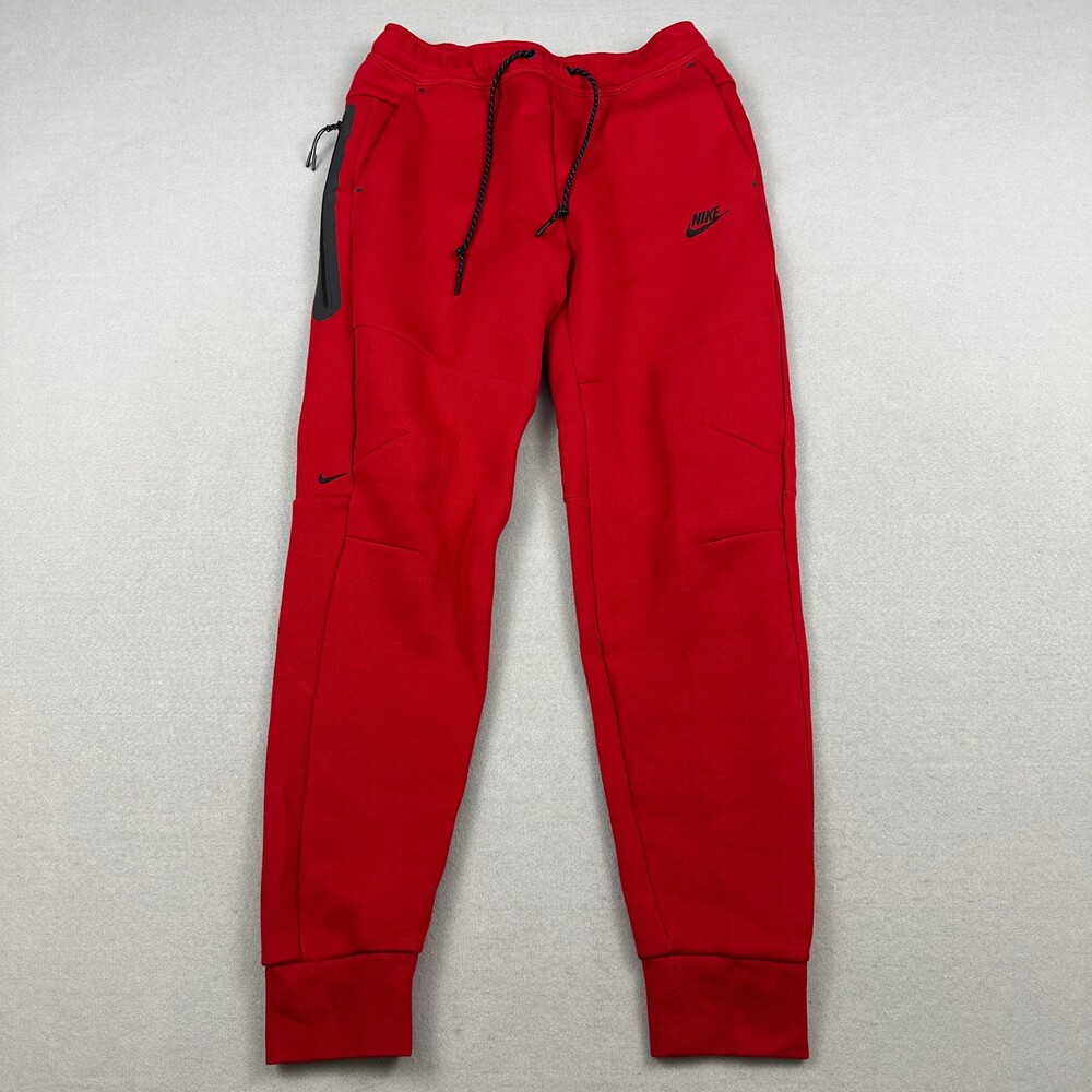 Nike Tech Pants Men Medium Red Solid Tapered Straight Fleece Dri Fit Sweatpant M